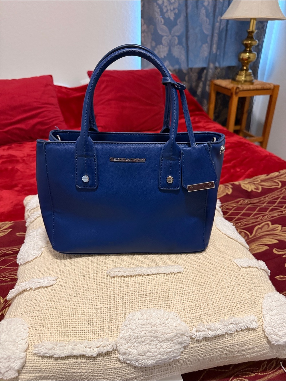 New York & Company Navy Blue Saffiano Satchel
